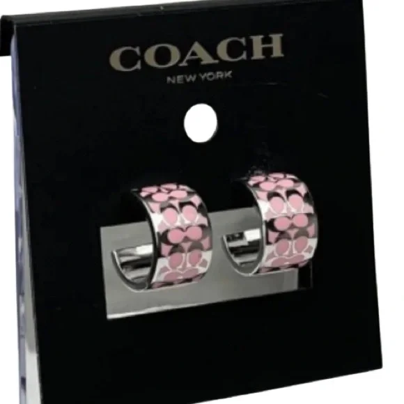 NEW Coach Huggie Earrings Pink / Silver With Butterfly Closure - Picture 9 of 15